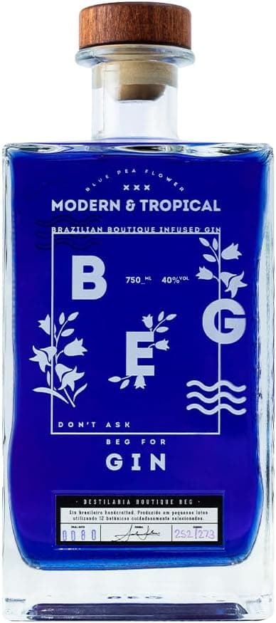 BEG - Modern & Tropical Gin 750ml – Gin Infusionado por 24h - Azul Vibrante que Transforma em Rosa - Notas Florais Delicadas - Mais Doce e Menos Amargo - Artesanal e Naturalmente Saborizado