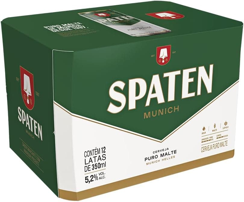 Cerveja Spaten, Puro Malte, Lata 350ml, Pack com 12 unidades