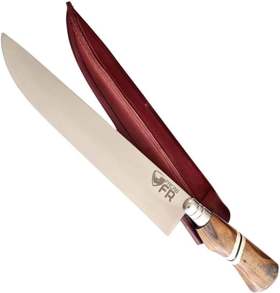 FACAS FR Faca Churrasco Artesanal 10" Aço Inox 420 Cabo Madeira Bainha