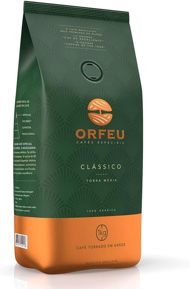 Orfeu Café Clássico em Grãos, 100% Arabica, Torra Média, 1kg