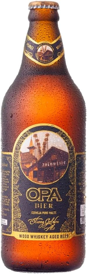 Cerveja Puro Malte Strong Golden Ale Envelhecida no estilo Woodaged em lascas de madeira embebidas em Whiskey trazendo o sabor do Whisky do Tennessee na fermentação teor 8% 600ml Opa Bier