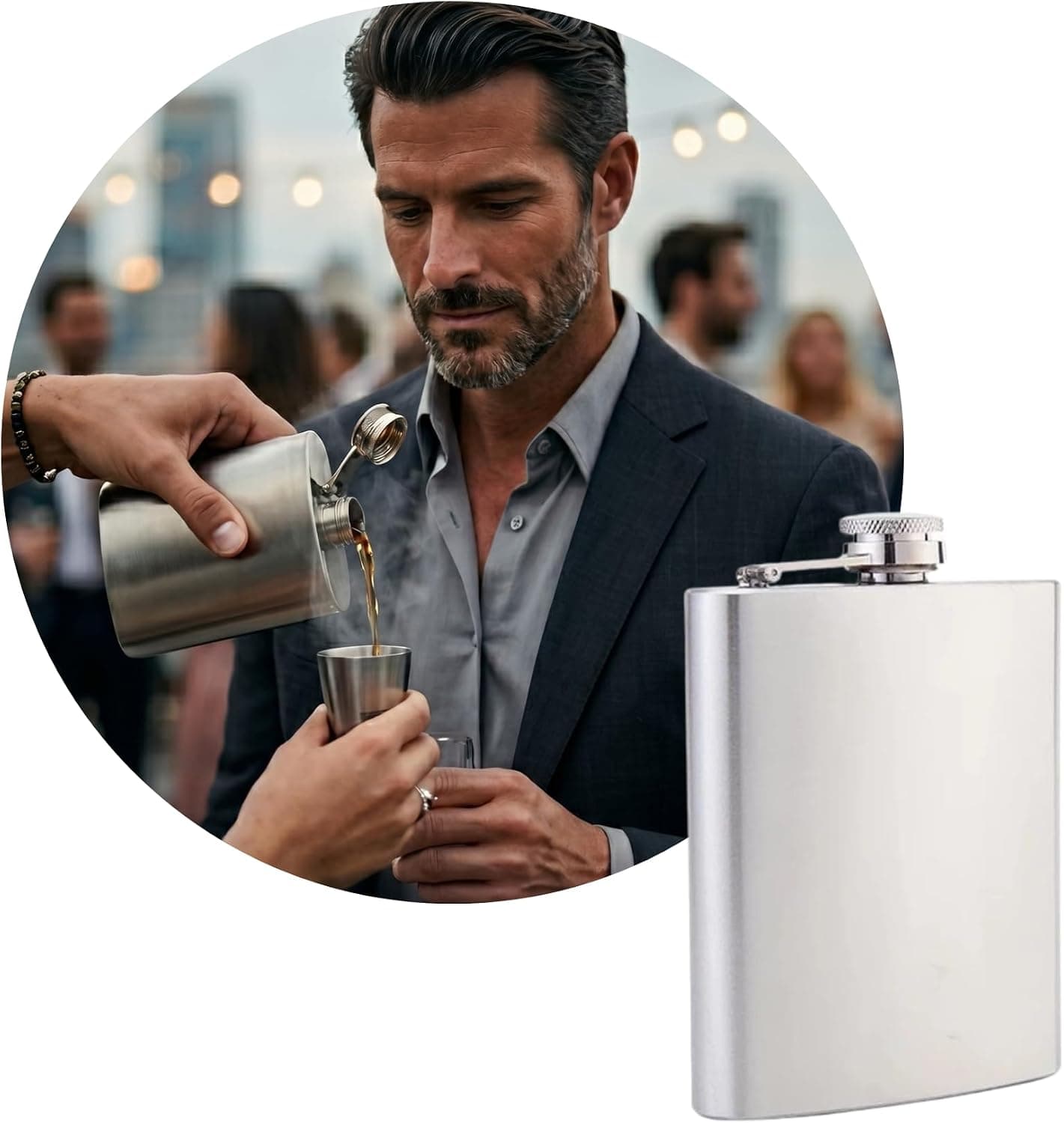 Cantil de Bolso em Aço Inox 224ml, Porta Bebida Discreto para Whisky, Vodka e Gin, Estilo Sofisticado, Ideal para Viagem e Presente