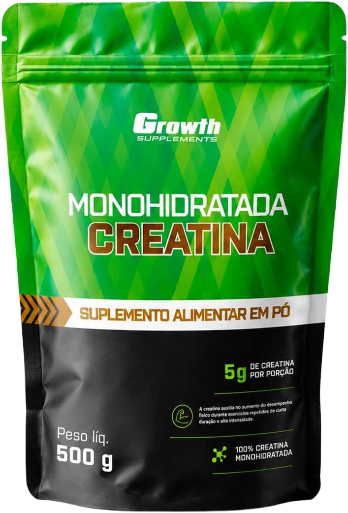 Growth Supplements - Creatina 500g Pouch Treino Musculação Dieta Alta Performance - Growth Supplements