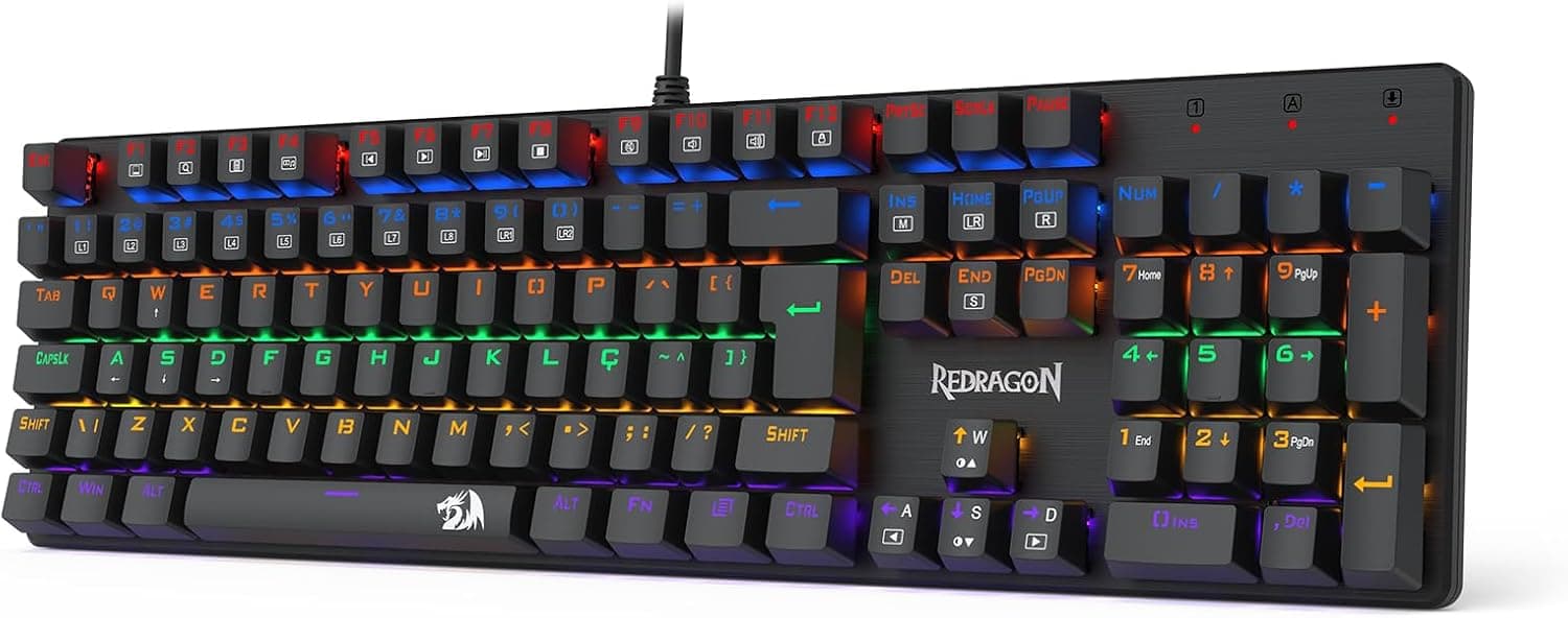 TECLADO MECÂNICO GAMER REDRAGON VALHEIM ILUMINAÇÃO RAINBOW PRETO SWITCH BROWN K608-R (PT-BROWN)