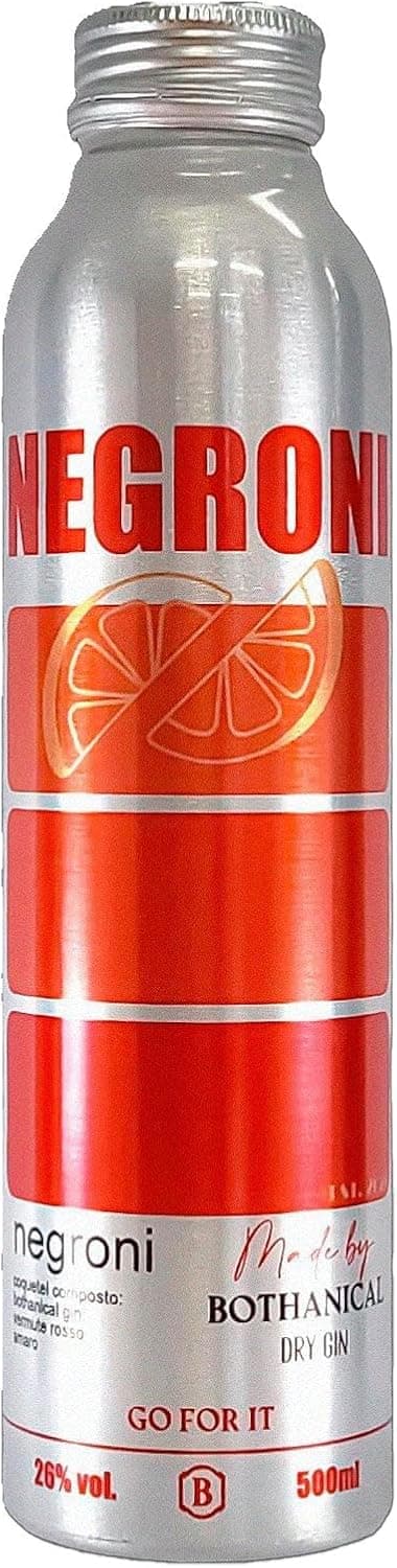 Bothanical Negroni 500ml. Feito com Campari, Cinzano Rosso e gin Bothanical. Garrafa De Alumínio Sustentável.