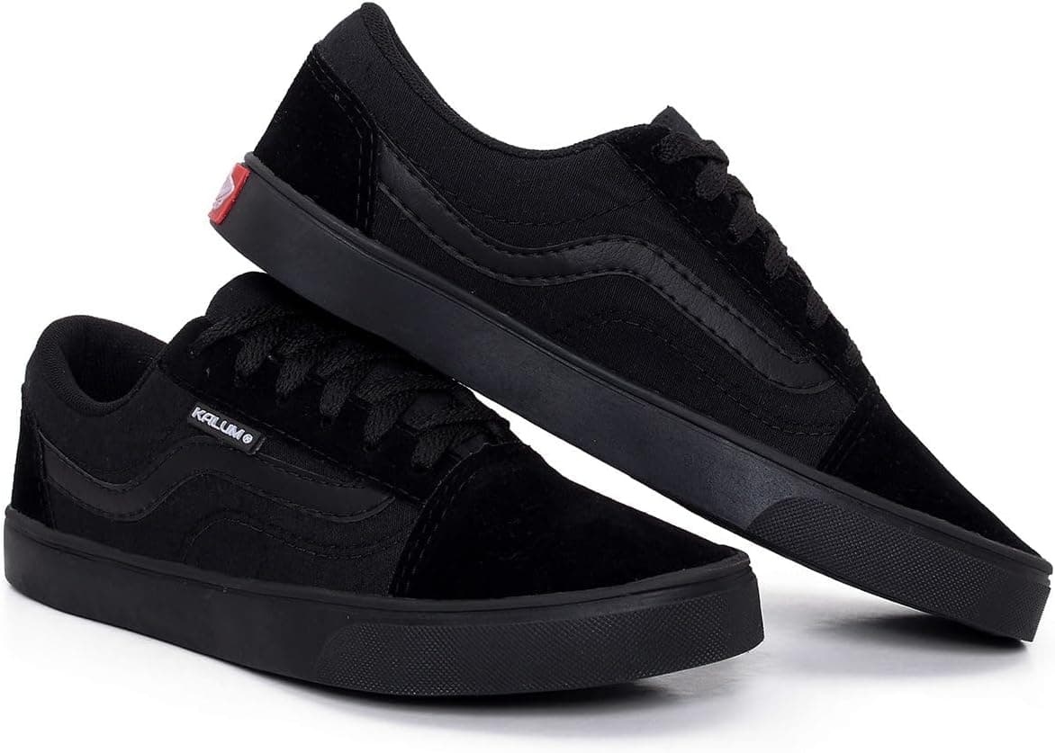 Tenis Cano Baixo Skate Kalum Academia Unissex Leve Confortavel Old School Clássico (PRETO, BR, Adulto, Numérico, 39)