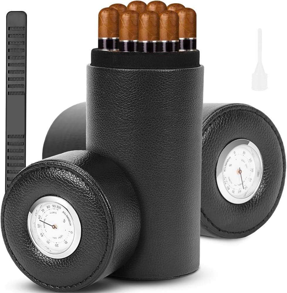 Caixas Decorativas, Caixa Umidora, Humidor de Couro Portátil para Oferta (com Capacidade para 6), Humidor de Viagem com Higrómetro Externo