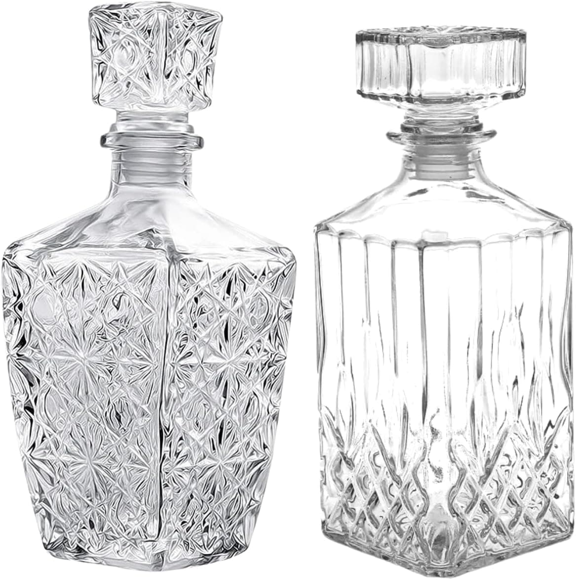 Kit 2 Garrafas Vidro Licoreira Decoração Frasco Cristal Lapidada Whisky Licor Quadrada Grande