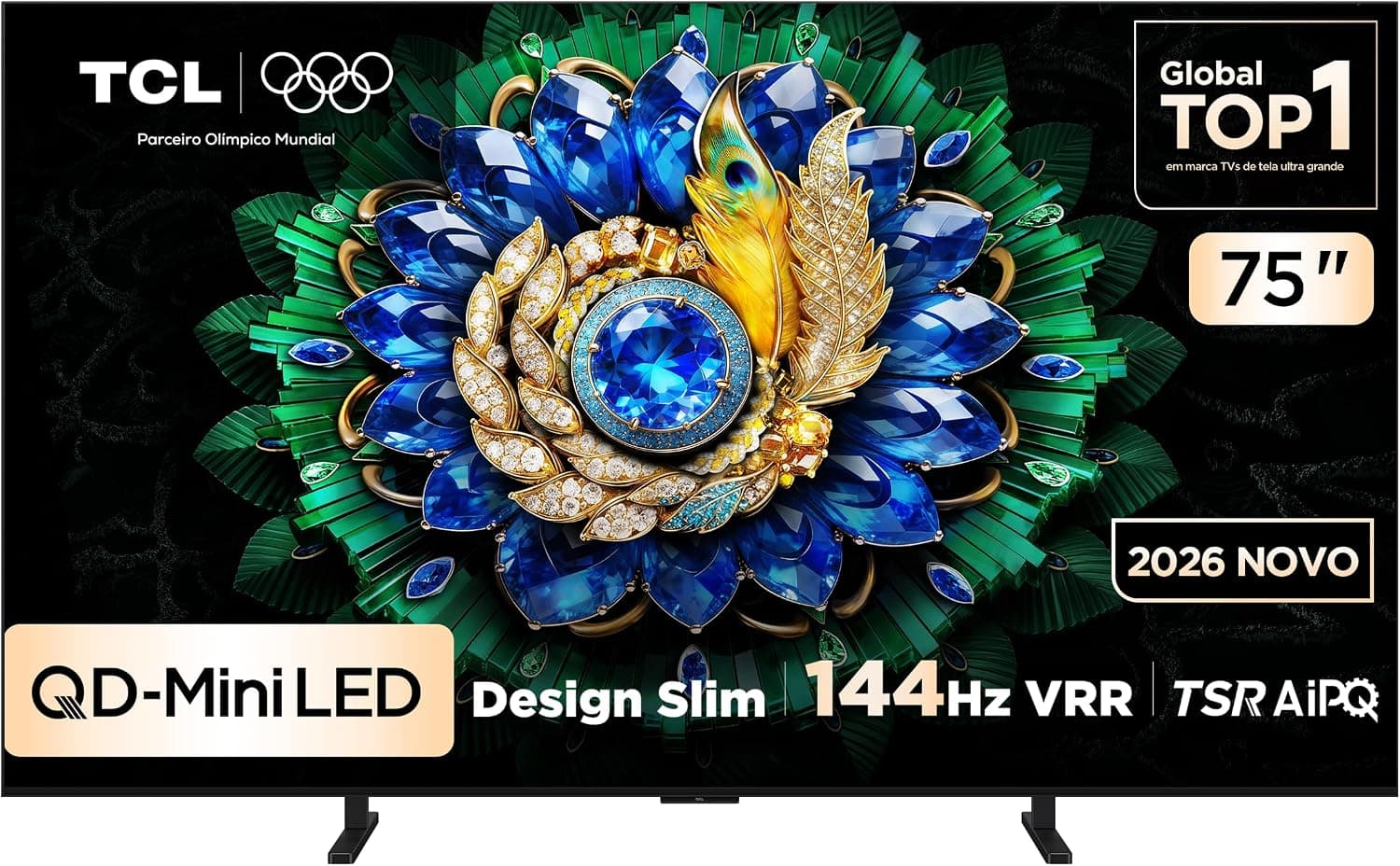 Smart TV TCL 75 Polegadas QD-Mini LED 4K A400M WiFi Bluetooth Google TV HDR10+ 144 Hz VRR 75A400M