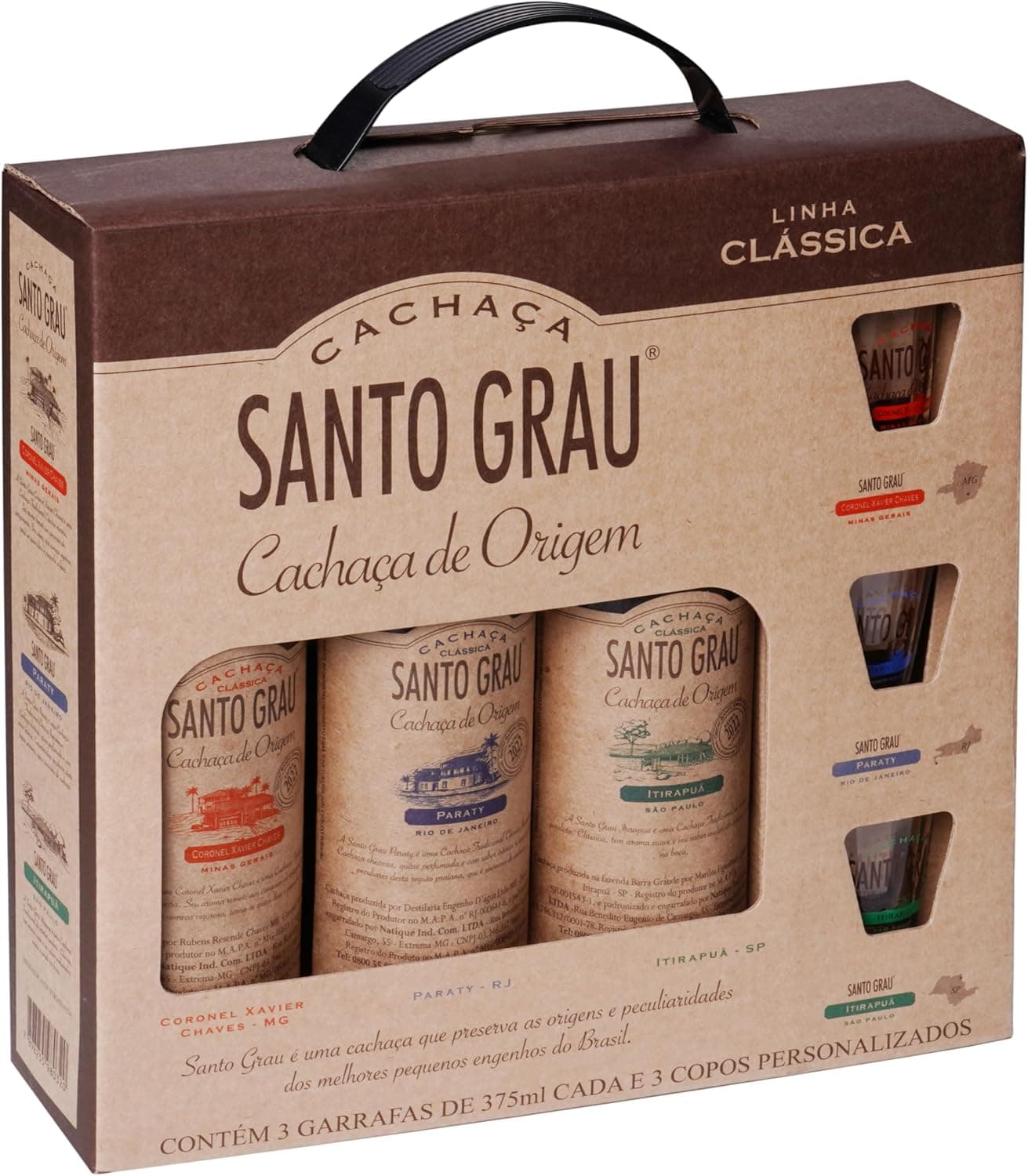 Santo Grau Kit Cachaças Clássicas Sabor Coronel Xavier / Paraty / Itirapuã 375 Ml
