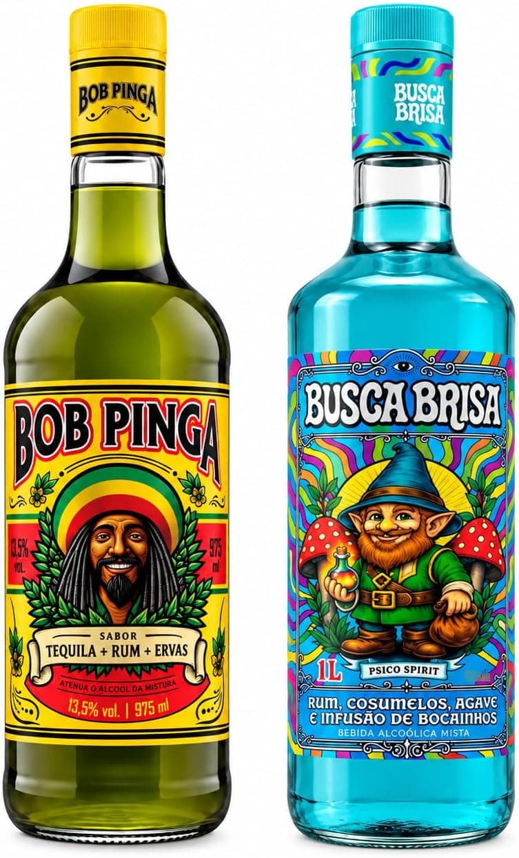 Kit Bob Pinga Coquetel Tropical Tequila Rum Original 975ml e Busca Brisa Coquetel Alcoólico Drink Refrescante 1L Duo de Bebidas para Drinks e Coquetéis