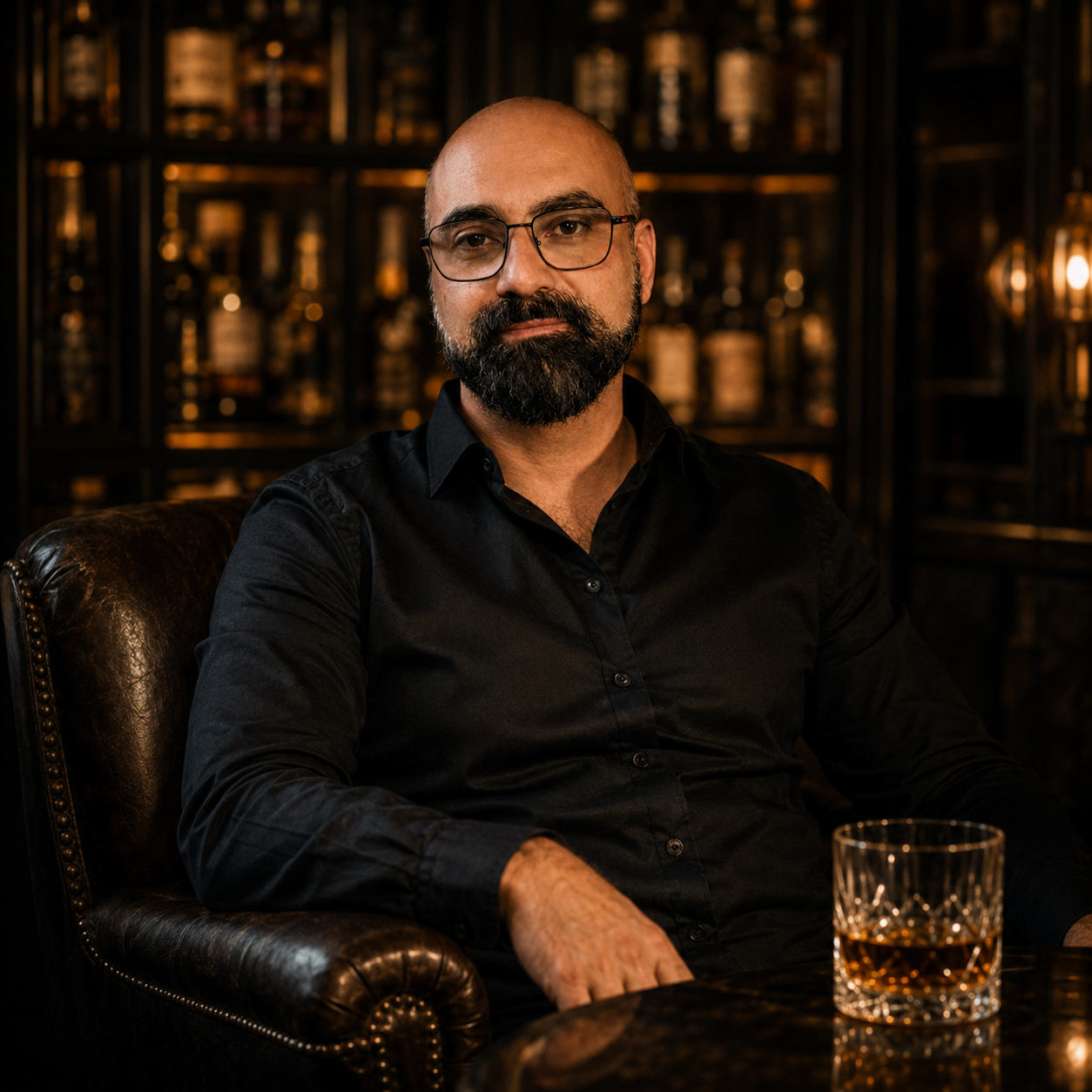 Carlos Henrique, fundador do Mapa do Whisky, em um bar de uísque
